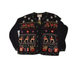 Vintage Heirloom 2000 Y2k Christmas Holiday Embroidered Cardigan Sweater Large